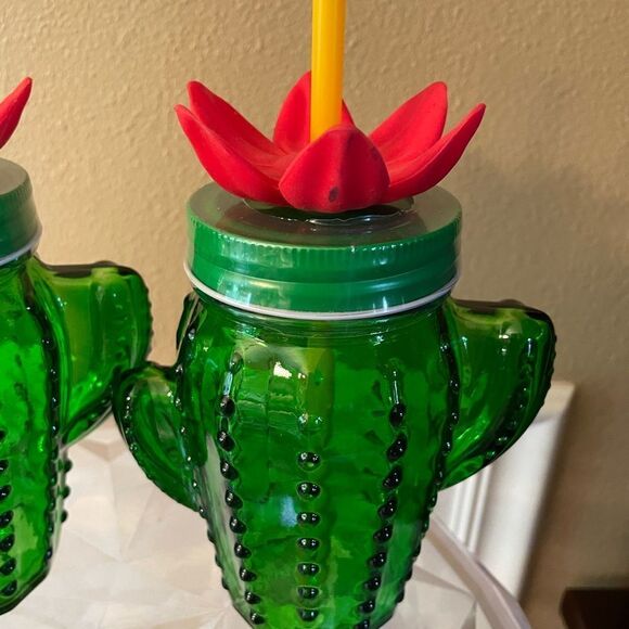 Target Bullseye Glass Cactus Flower Mason Jar Glasses set of 2 Sealed! - Picture 6 of 16